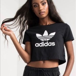 Adidas Trefoil Black Crop T Shirt